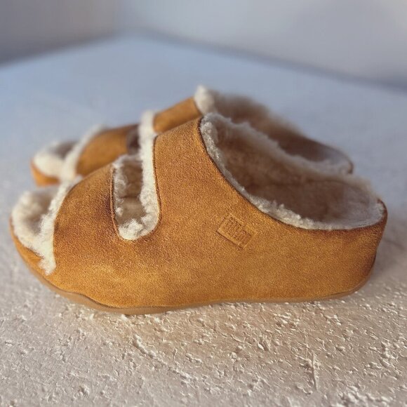 Flipflop SZ 6 Shuv Suede 2-Bar Sherpa Lined Platform Slide Comfort Shoe Boho - Picture 7 of 12